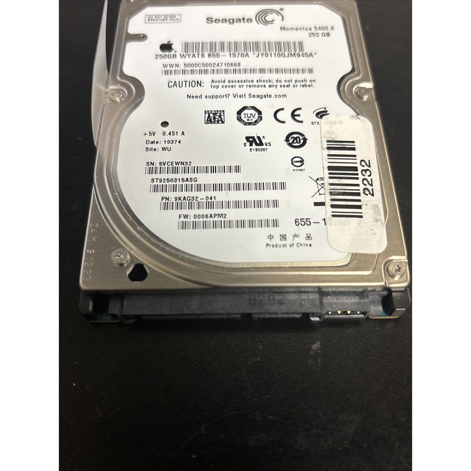 Seagate Momentus 5400.6 250GB LAPTOP PC Apple Hard Drive ST9250315ASG Free Ship