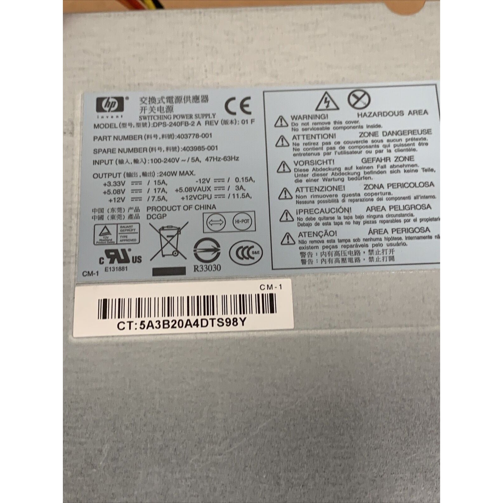 HP DPS-240FB-2 A 240W 403778-001 403985-001 Power Supply