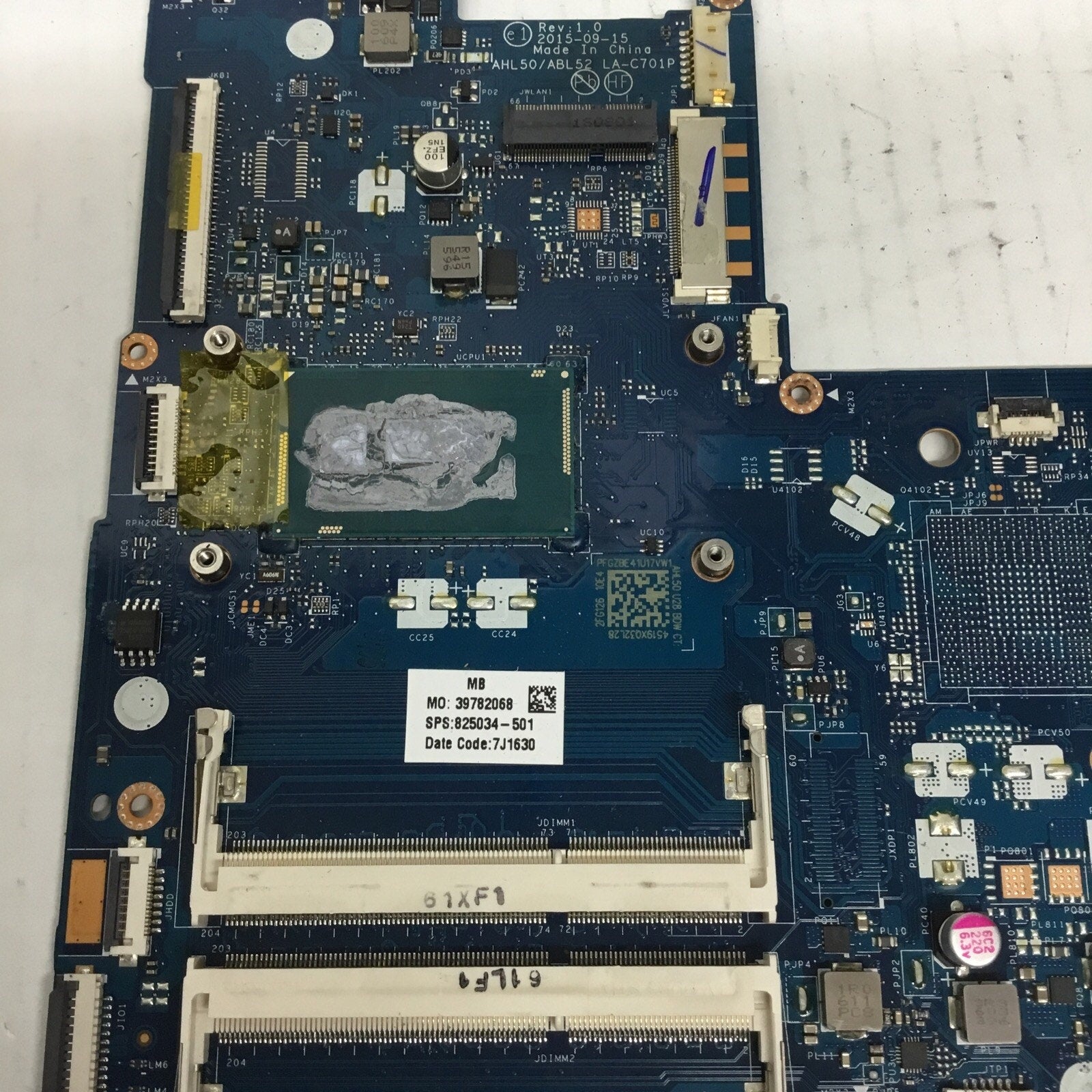 For parts 825034-501 LA-C701P HP MOTHERBOARD INTEL I3-5020U 15-AC AS IS
