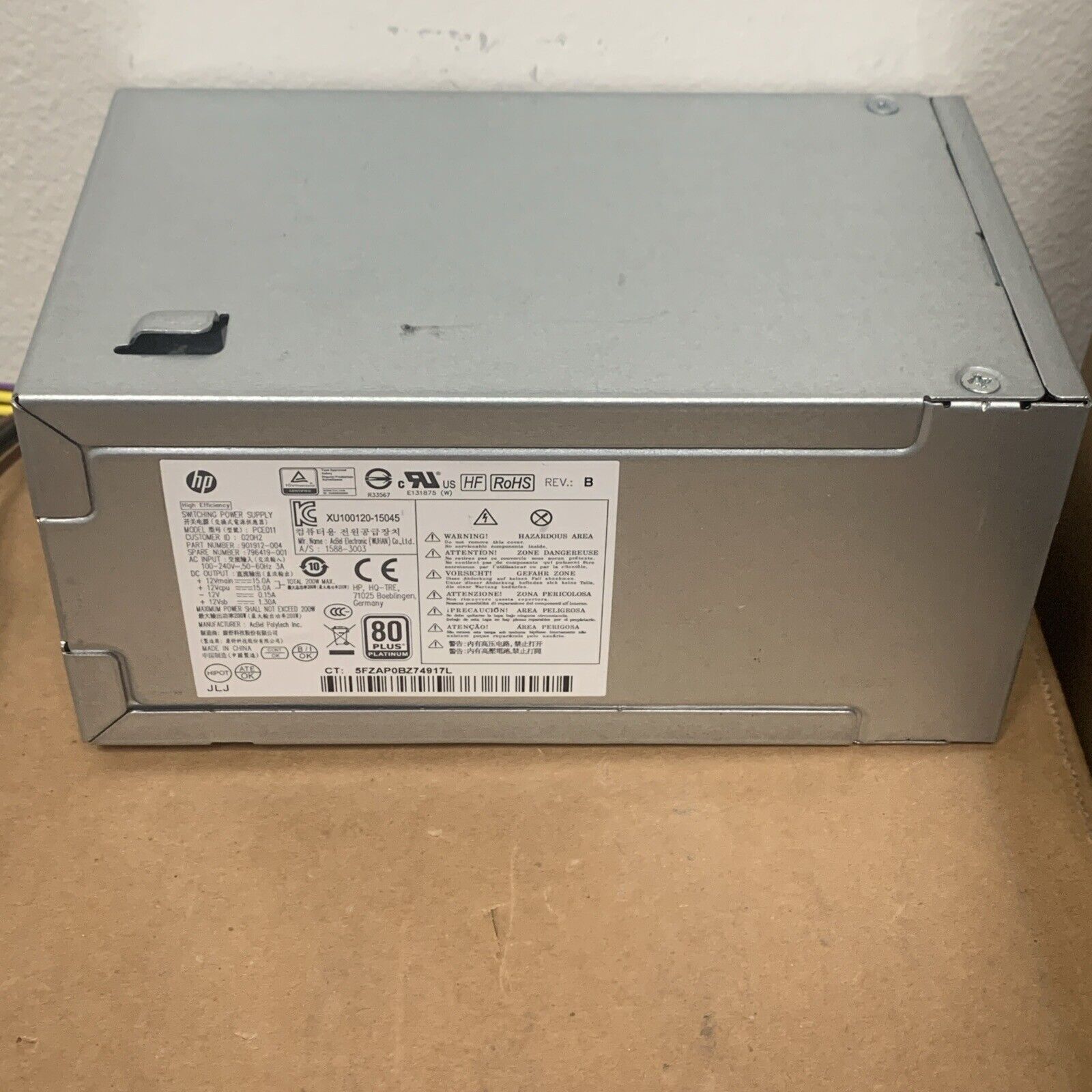 HP EliteDesk Prodesk 600 G2 200W Power Supply 901912-004 796419-001 PCE011