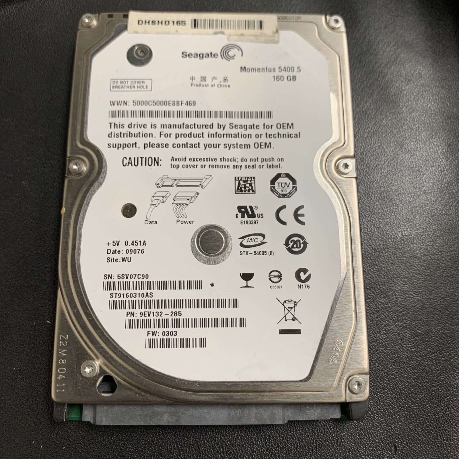 Seagate Momentus 5400.5 160GB Internal 5400RPM 2.5" (ST9160310AS) HDD FW: 0303