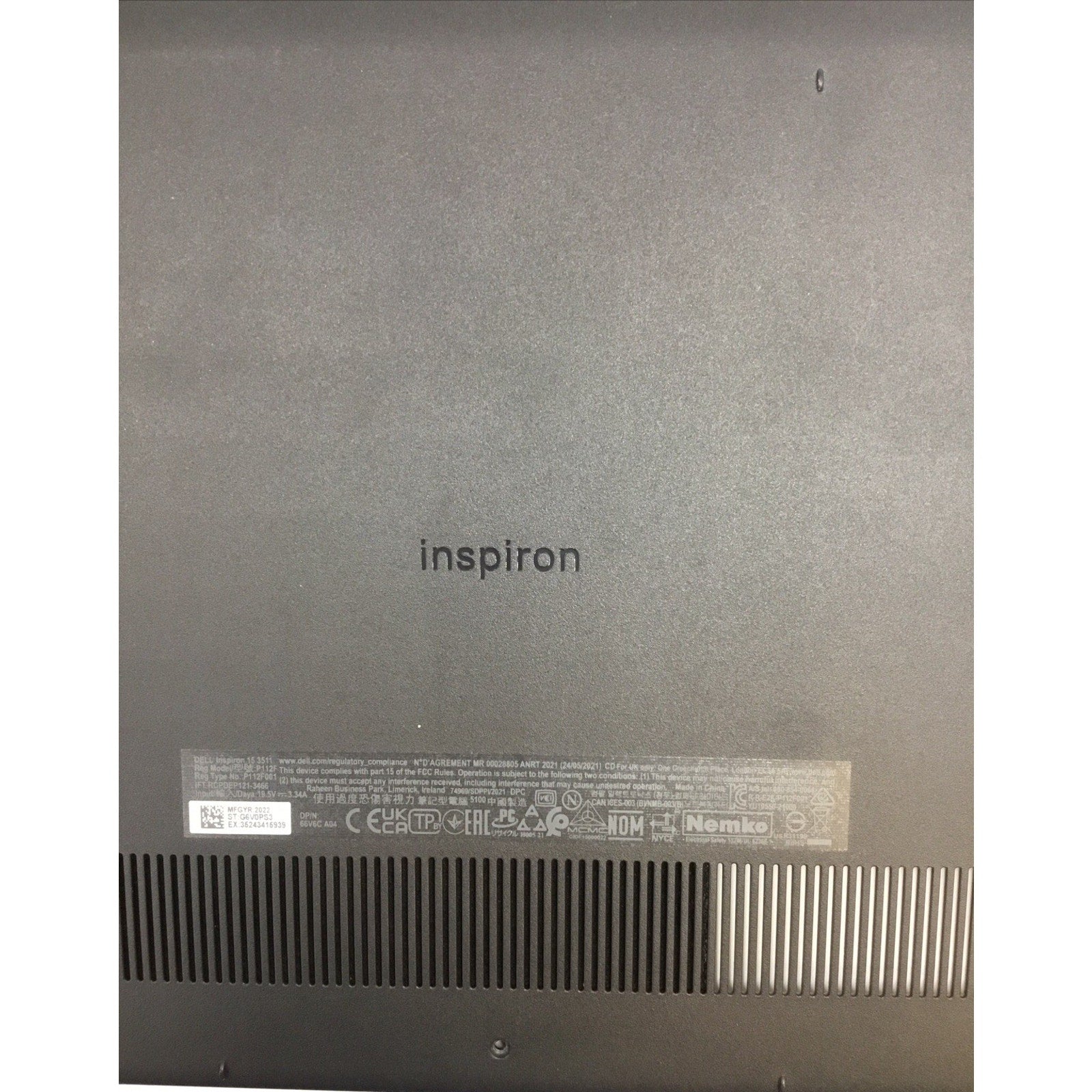 Dell OEM Inspiron 15 3510/3511 Laptop Bottom Base Cover HUU21 3JRFX