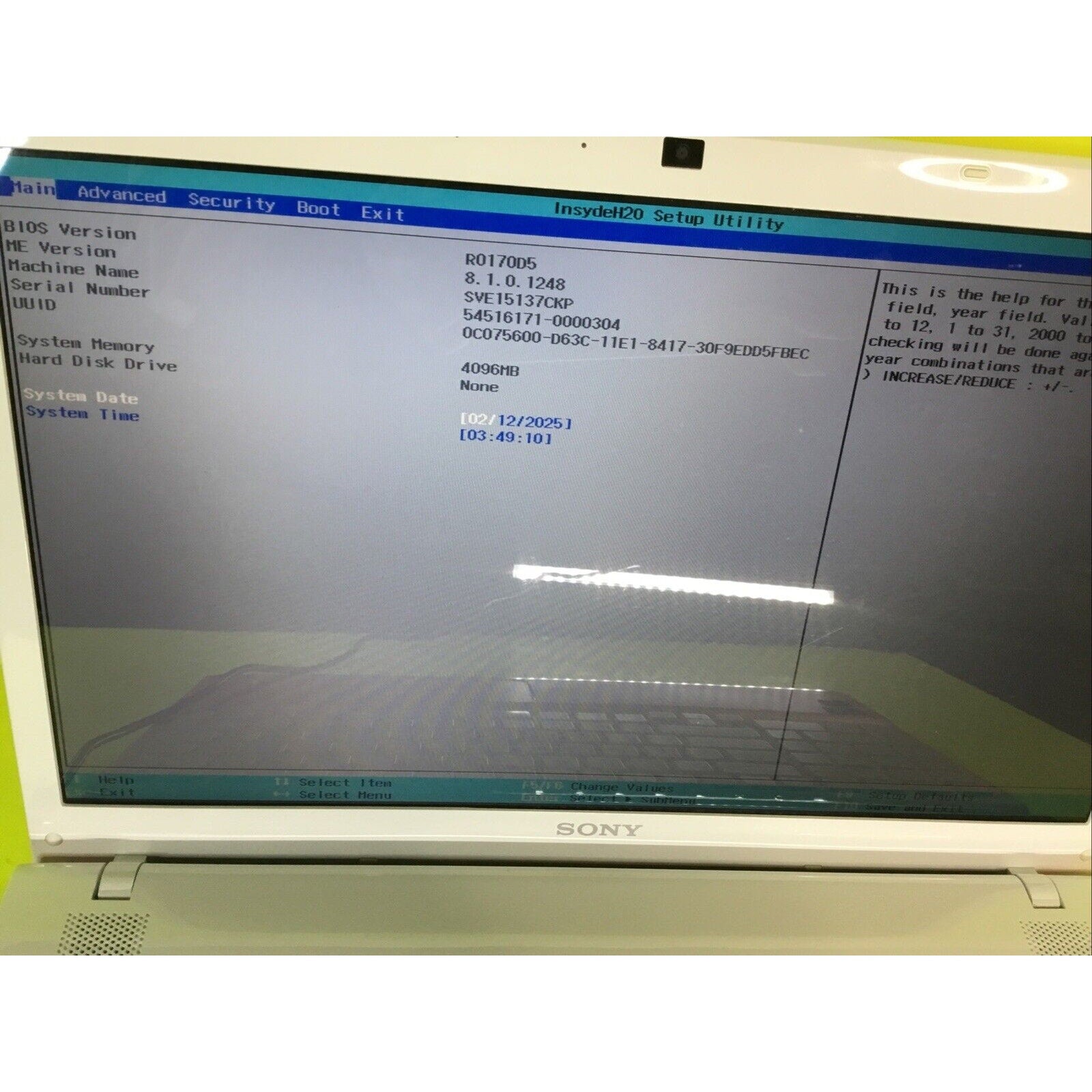 Sony Vaio SVE15137CKP Core i5 CPU 4GB RAM NO HDD FOR PARTS or REPAIR