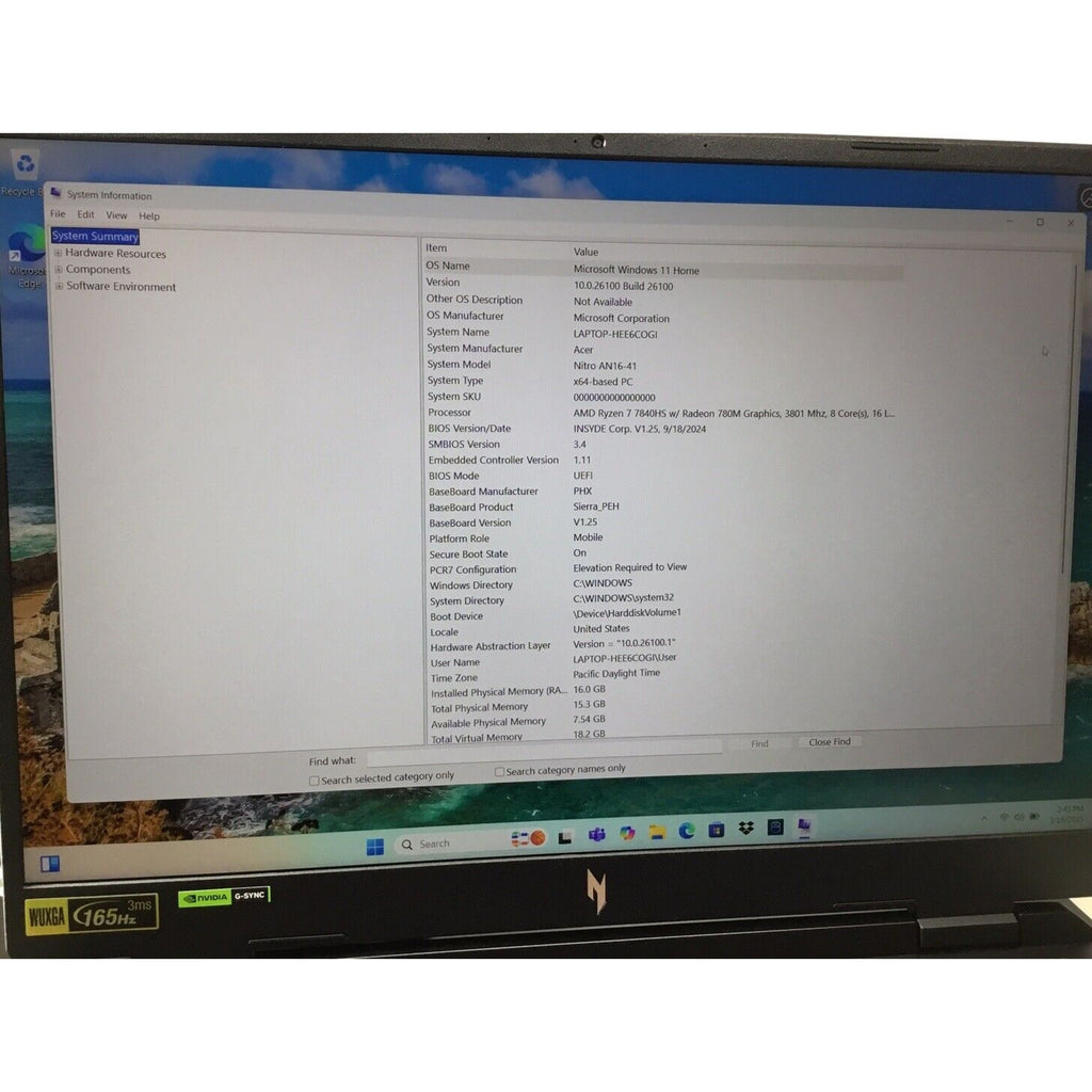 Acer Nitro 16 Gaming Laptop Ryzen 7 RTX 4050 16GB DDR5 1TB NVME AN16-41-R6WV