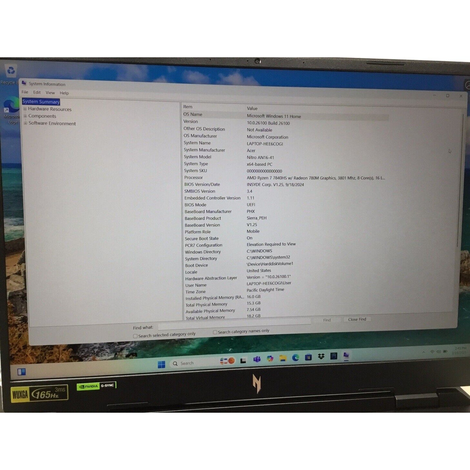 Acer Nitro 16 Gaming Laptop Ryzen 7 RTX 4050 16GB DDR5 1TB NVME AN16-41-R6WV