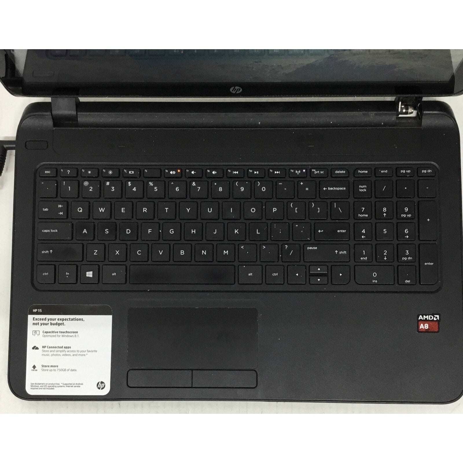 HP 15-F014WM 15.6" AMD A8-6410 4GB Ram No Adapter Bad Battery 640GB Parts Only