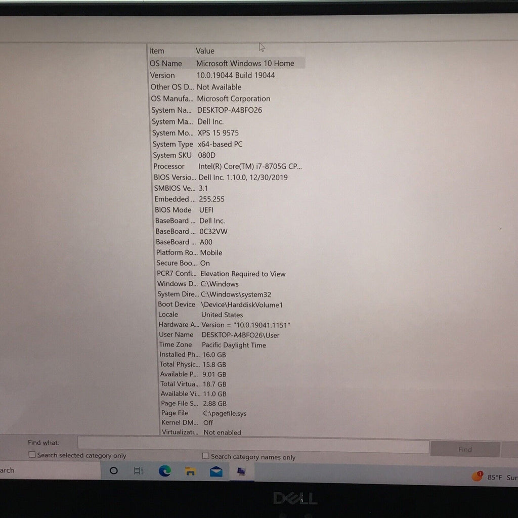 Dell XPS 15 9575 15" UHD 4K Touch I7-8705G 512GB SSD Intel HD Graphics 630 16GB