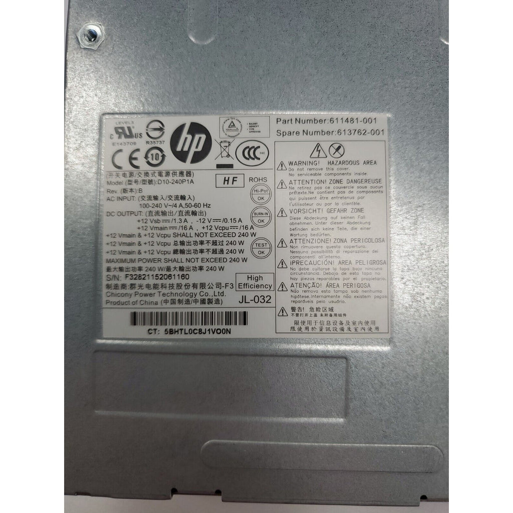 HP Elite Pro SFF Power Supply PSU - 611481-001 613762-001 - D10-240P1A