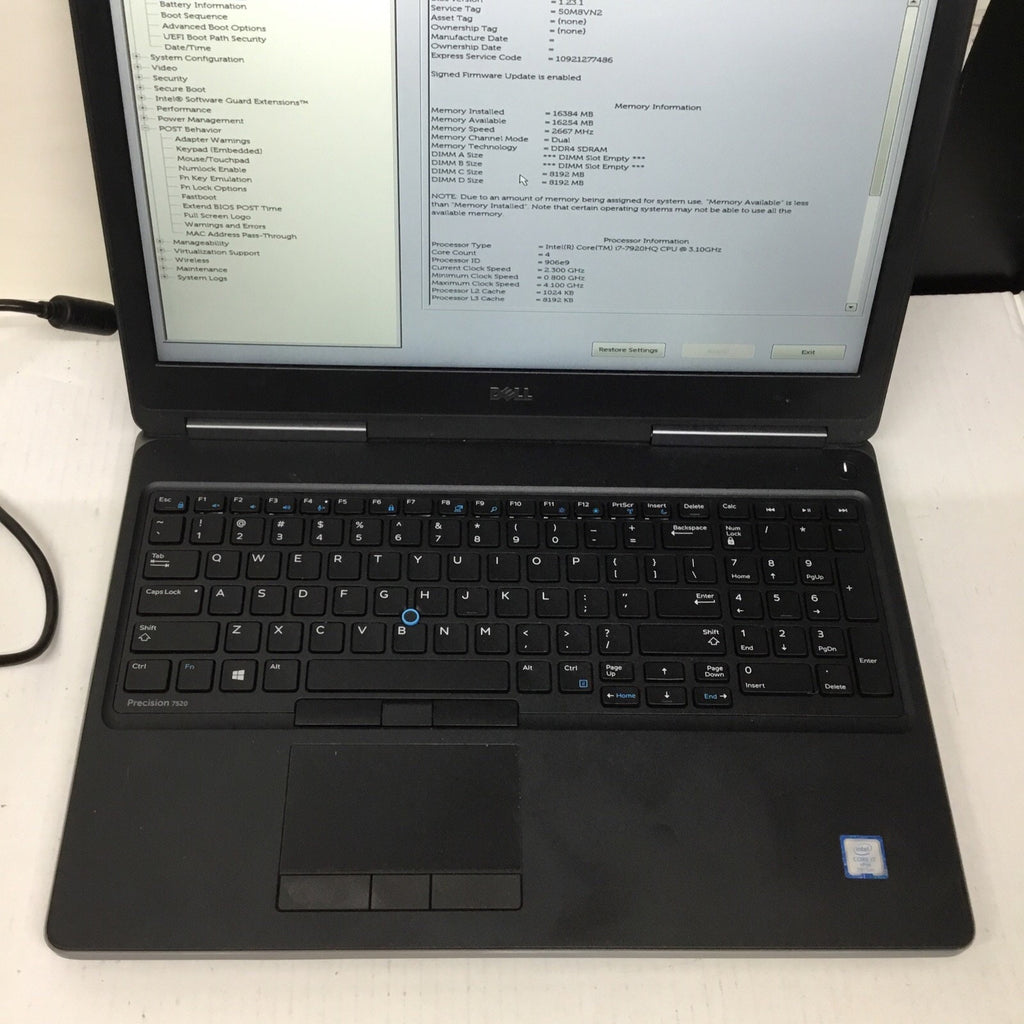 Dell Precision 7520 i7-7920HQ 3.10GHz 16GB Ram DDR4 No HDD No Adapter