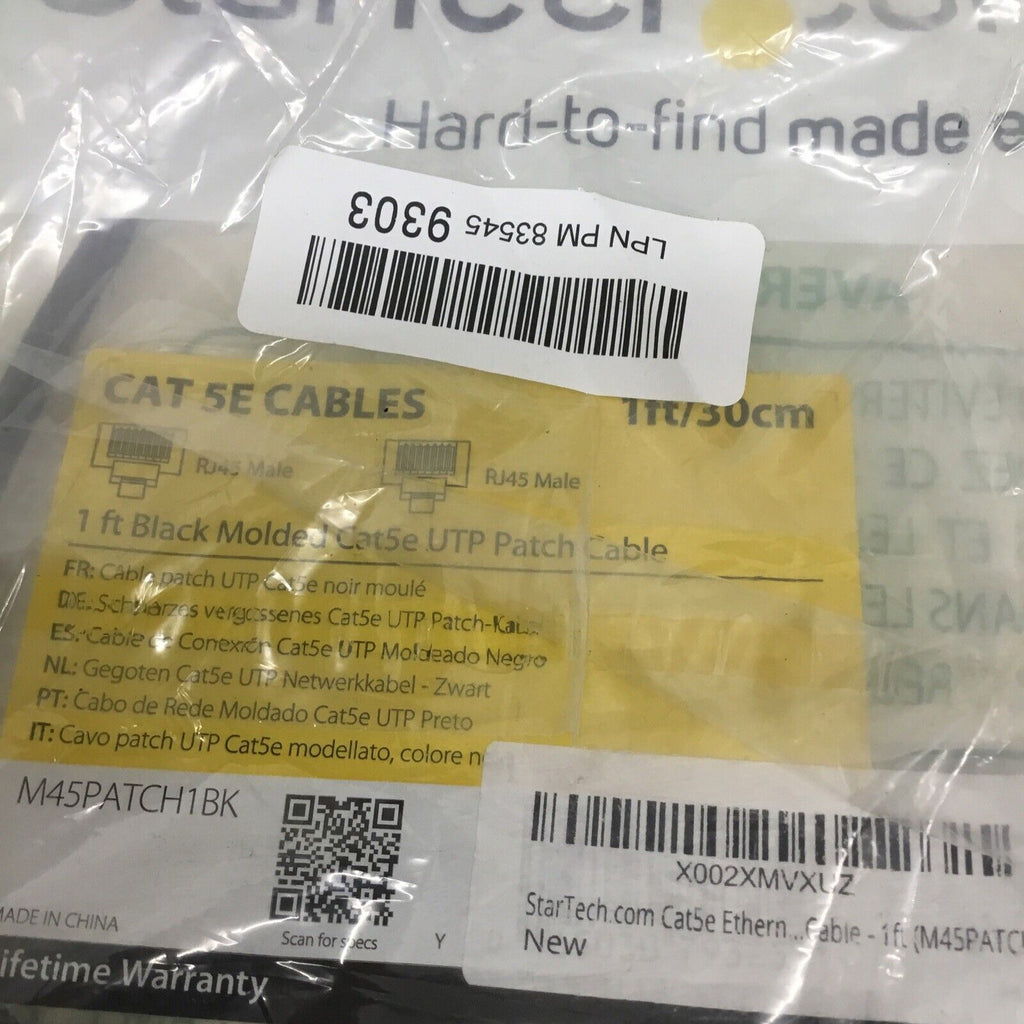 Lot of 2 StarTech Cat5e 1ft / 30cm Ethernet Cable M45PATCH1BK