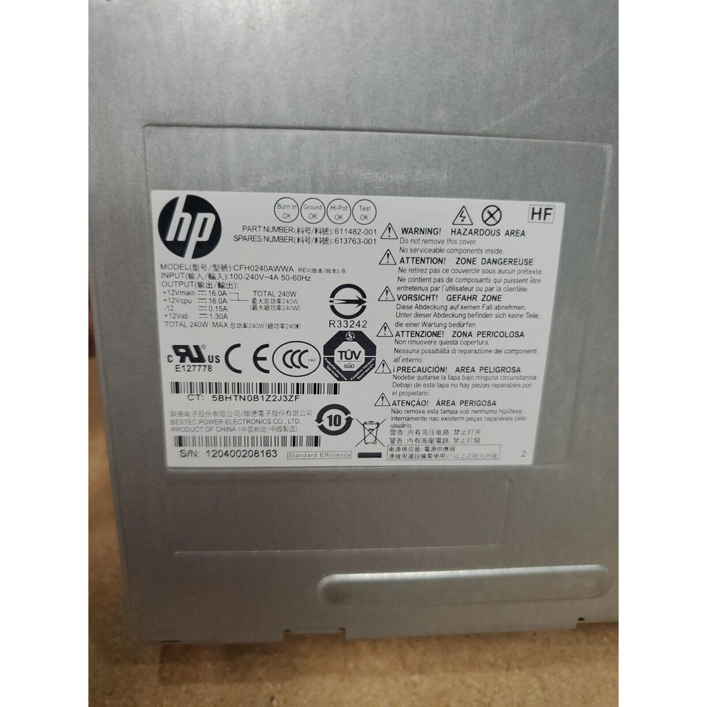HP Compaq Model CFH0240AWWA 240W Power Supply P/N: 611482-001 613763-001