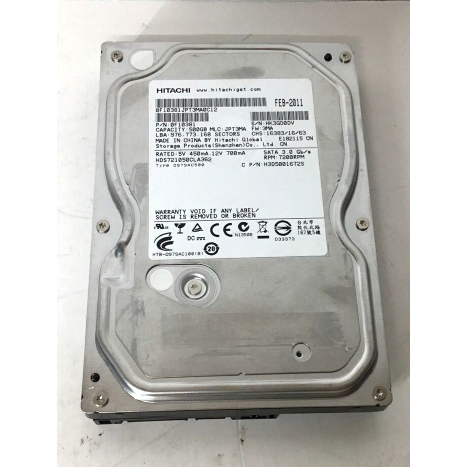 Hitachi HDS721050CLA362 0F10381 500 GB SATA 3.5 Hard Drive