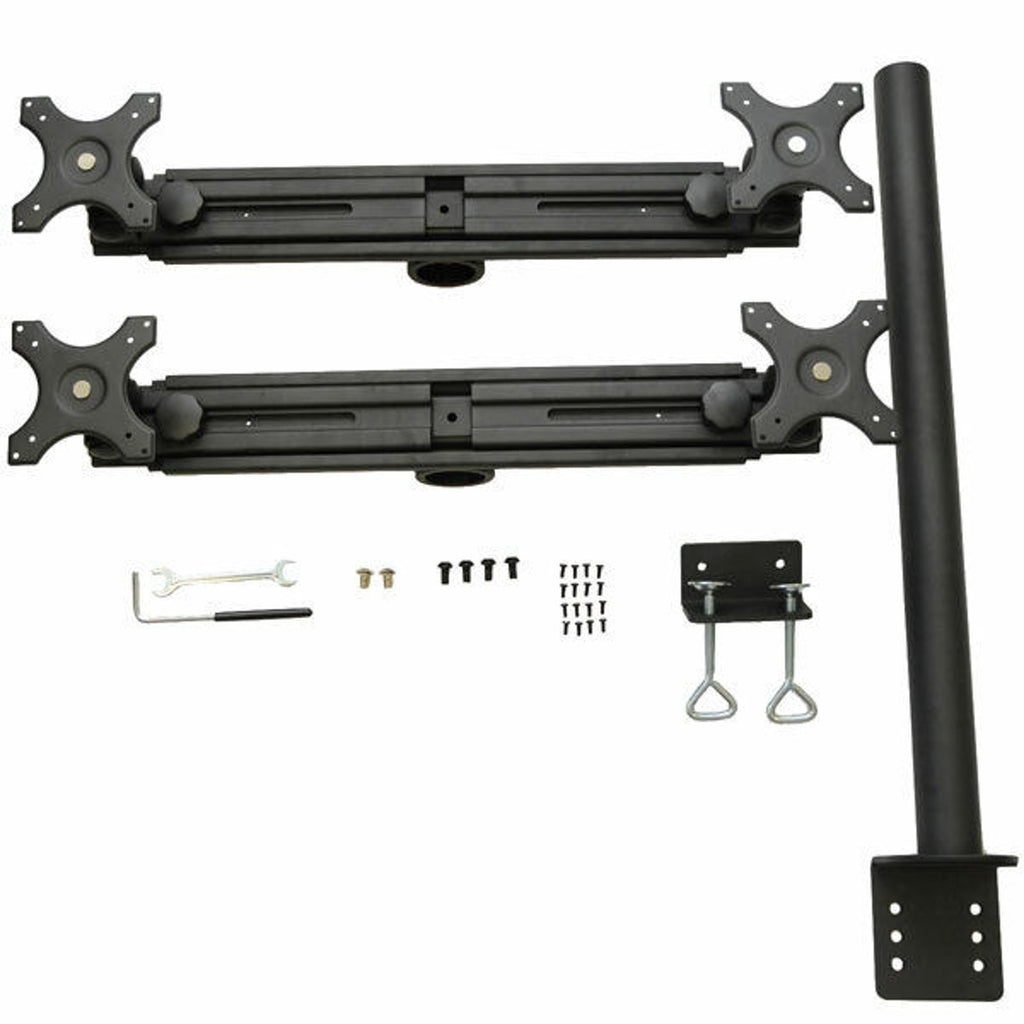 MonMount Quad Monitor Mount - Up to 27-Inch Screens - Clamp Style - Black