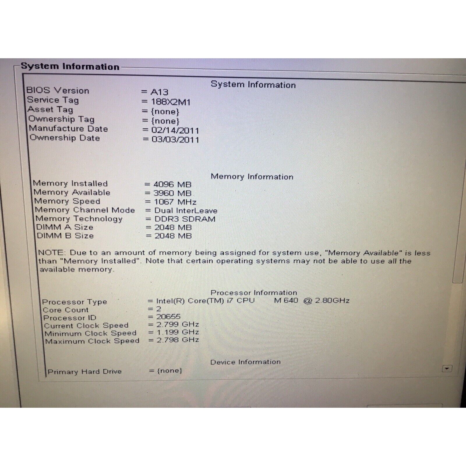 Dell Latitude E6510 Laptop FOR PARTS or REPAIR