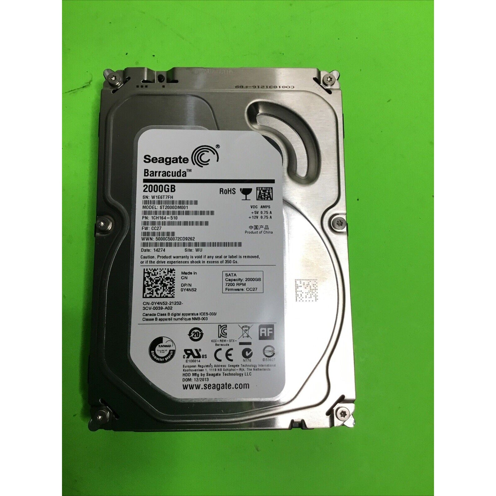 SEAGATE ST2000DM001 1CH164-505 3.5" CC44 SATA 2TB Tested Wiped