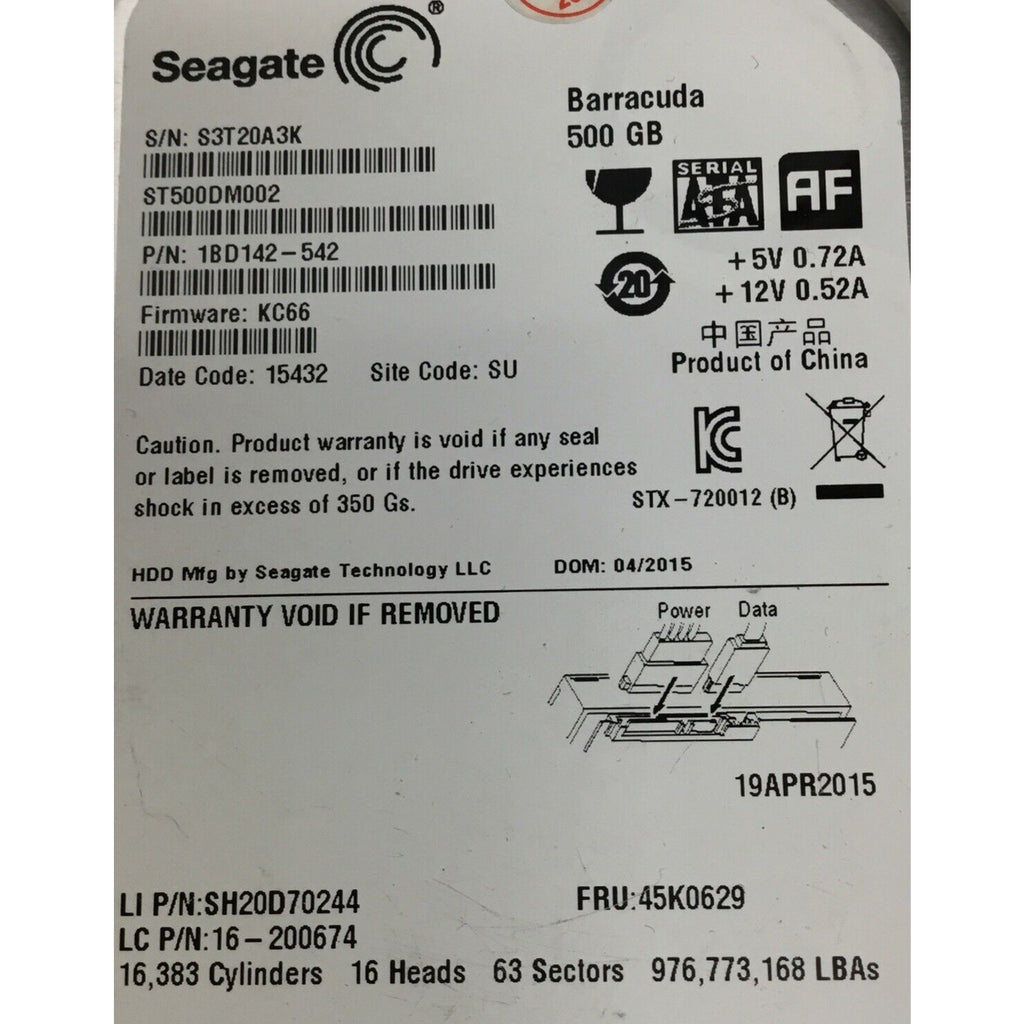 Seagate Barracuda 500GB 3.5in HDD 7200RPM SATA 1BD142-542