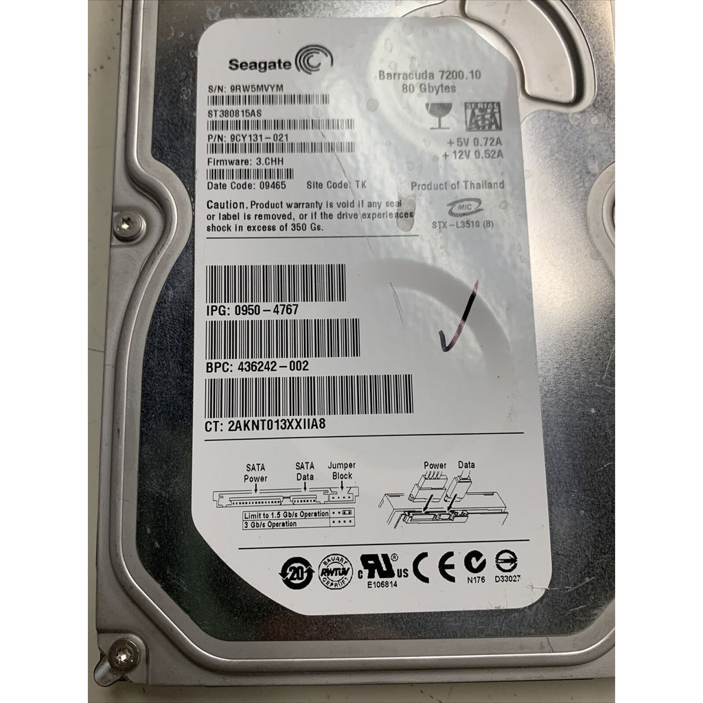Seagate Barracuda 7200.10 80GB ST380815AS 7200RPM SATA 3.5" Internal Hard Drive