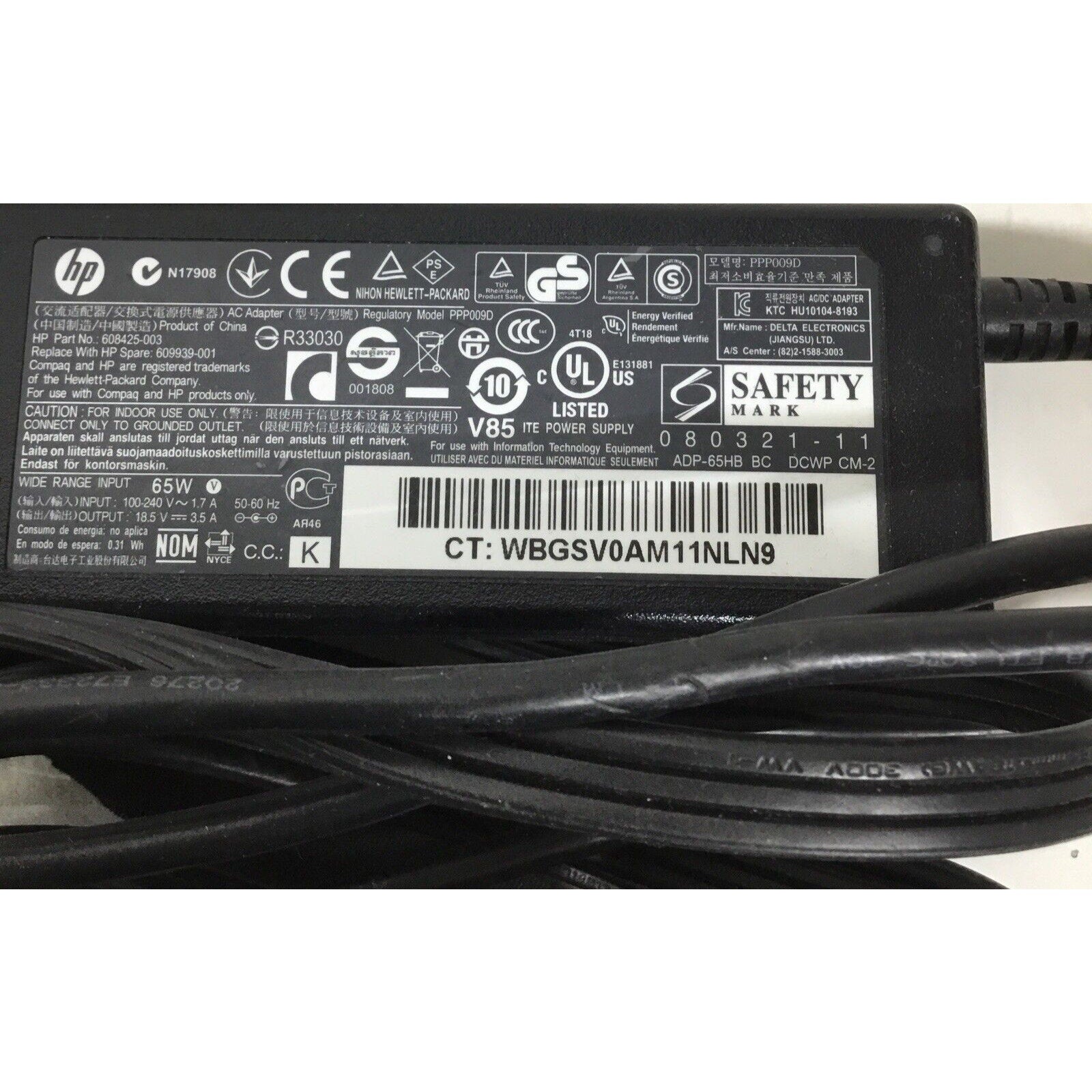 HP 608425-003 19.5V 3.33A 65W Genuine Original AC Power Adapter Charger