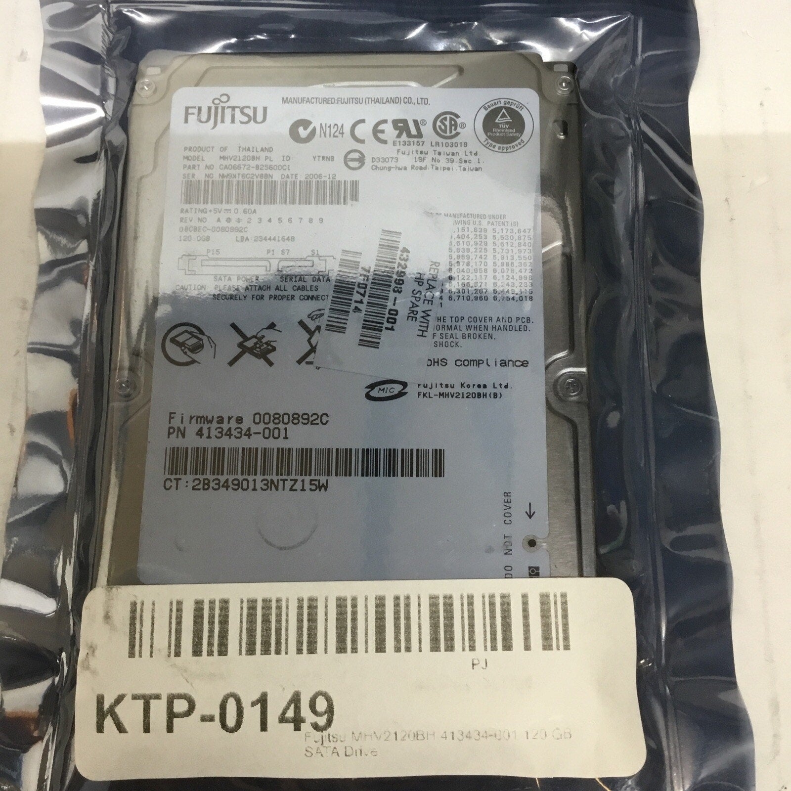 Fujitsu MHV2120BH PL 120GB SATA 2.5" HDD Hard Drive 100