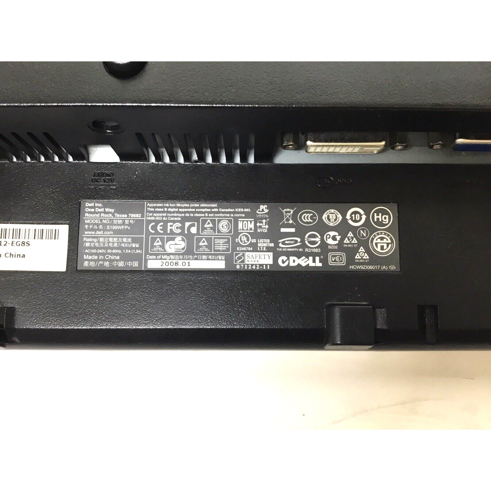 LOT OF 2 Dell S199WFPv 19'' Flat Panel LCD Computer Monitor