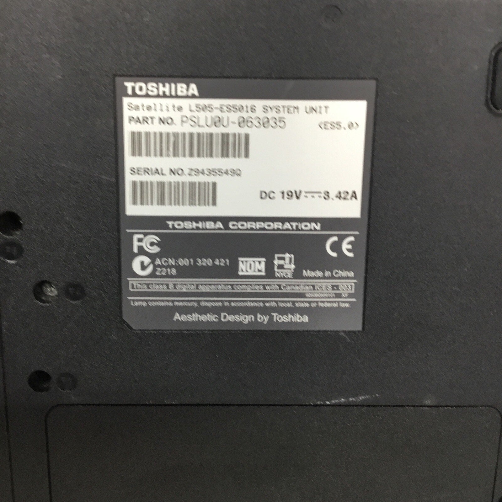 TOSHIBA Satellite L505-ES5015 Laptop Bad Battery / No Adapter /