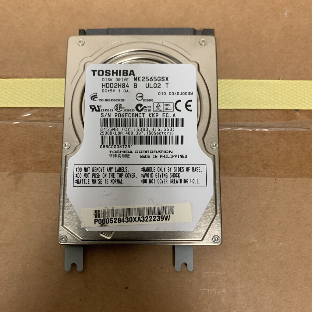 Toshiba 250GB 2.5” SATA MK2565GSX (HDD2H84) DISK DRIVE - USED - Tested & Wiped