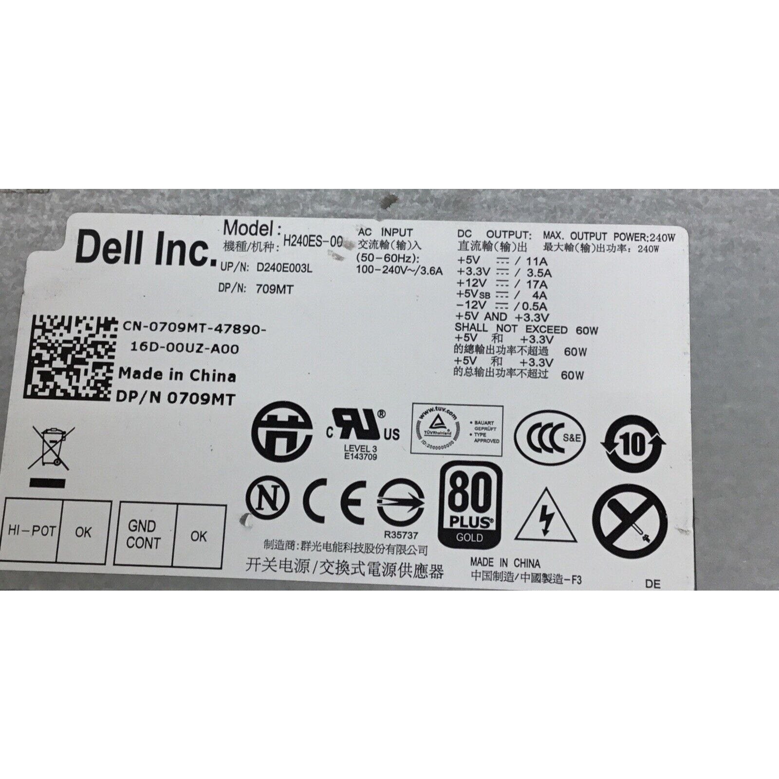 Dell 0709MT Power Supply H240ES-00 240W Power Supply