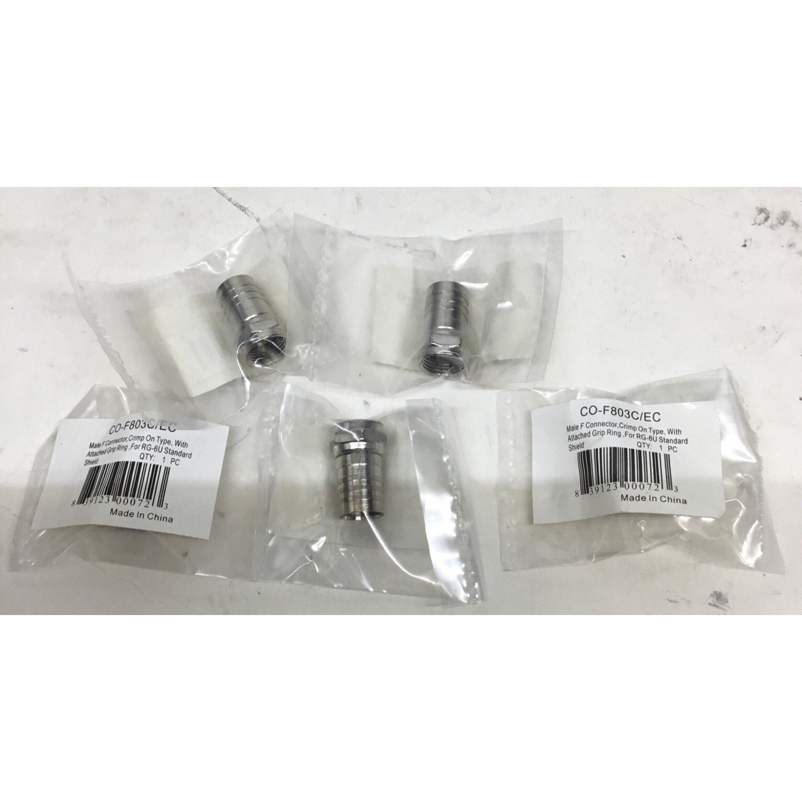 5 Pack Lot - Male F Connector Crimp On Type, With Attached Grip Ring, For RG-6U