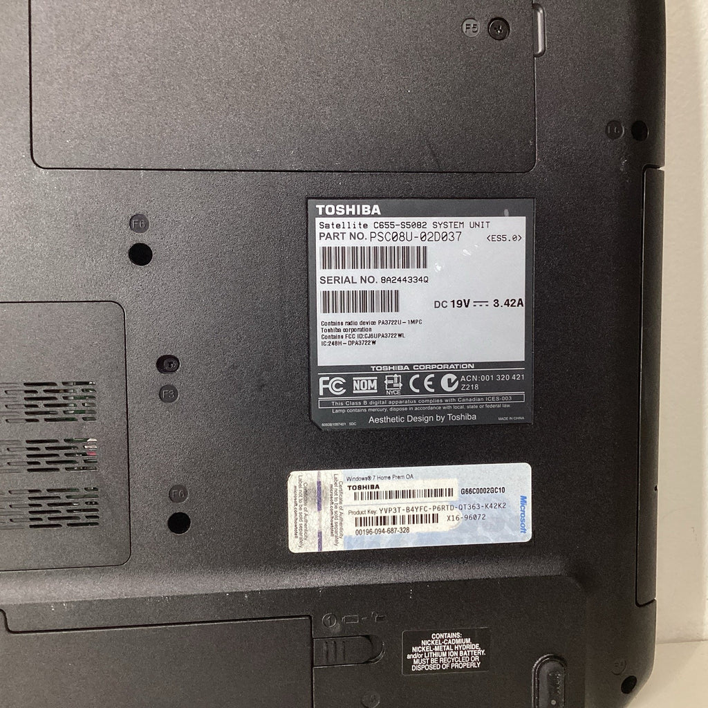 Toshiba Satellite C655-S5082 15.6" Intel Celeron 2.2GHz 2GB RAM No HDD-For Parts