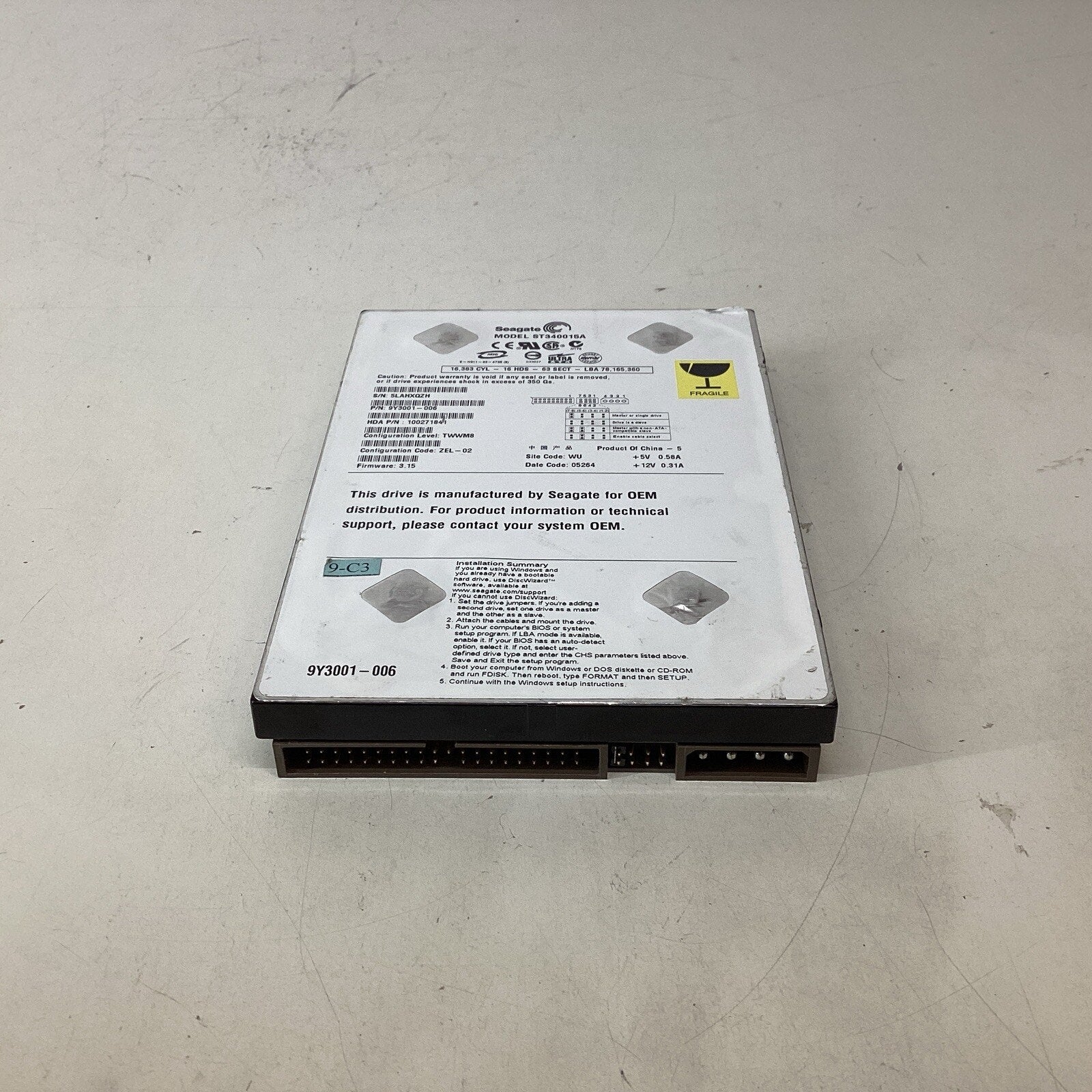 Seagate Barracuda 40GB 3.5" ST340015A Ultra ATA100 Hard Drive - For Parts