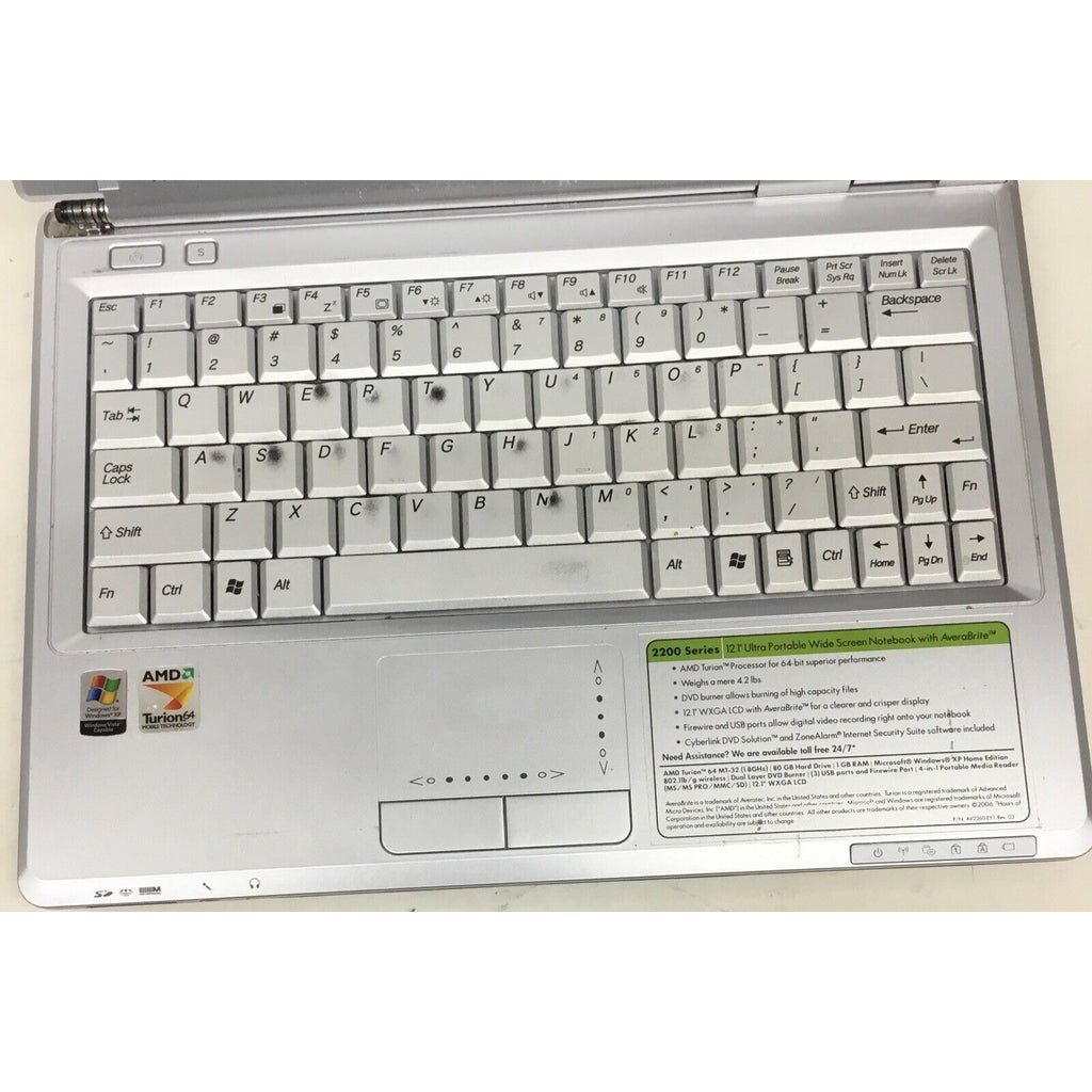 For Parts Averatec AMD Turion 2200 Series No Adapter No HDD Doesn't Boot