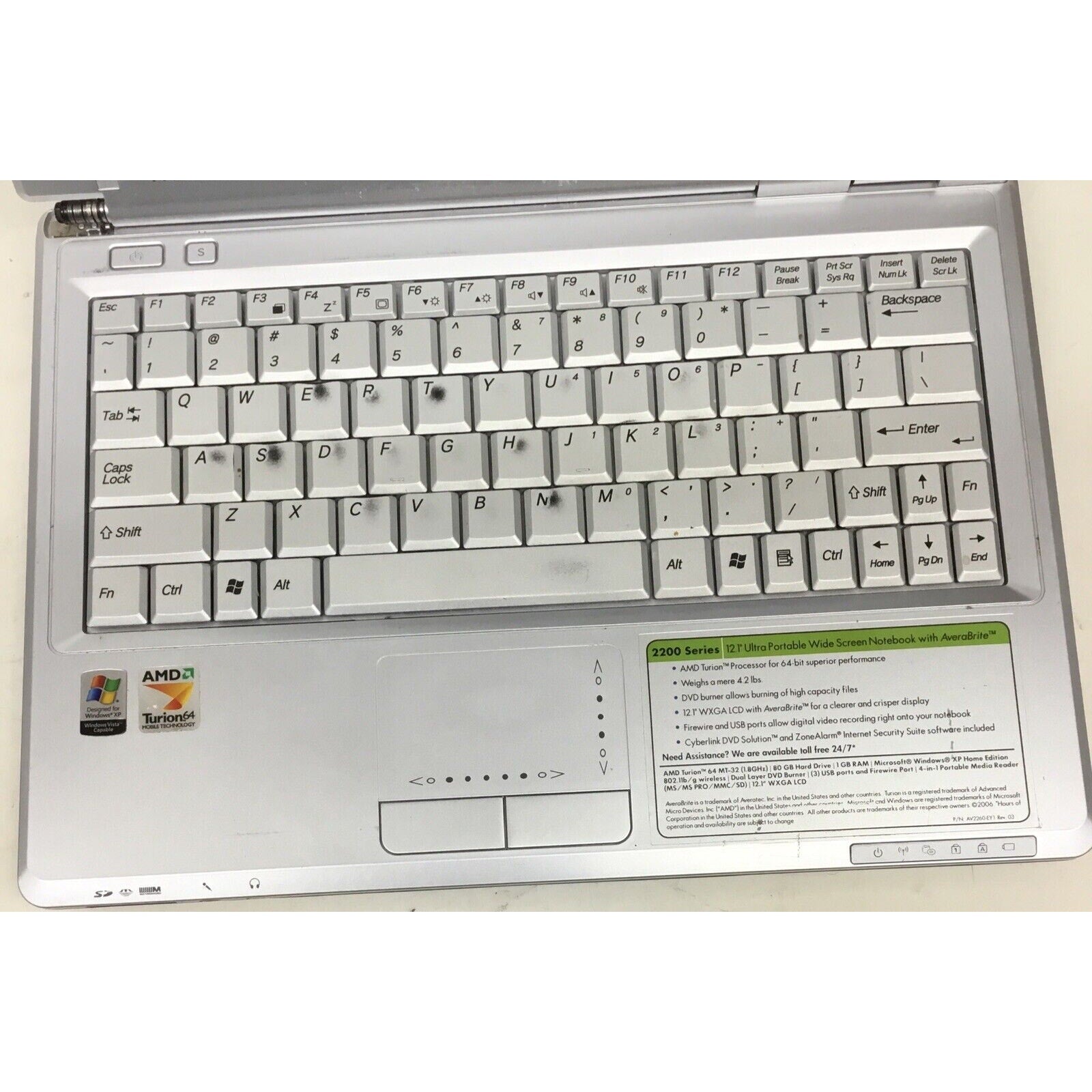 For Parts Averatec AMD Turion 2200 Series No Adapter No HDD Doesn't Boot