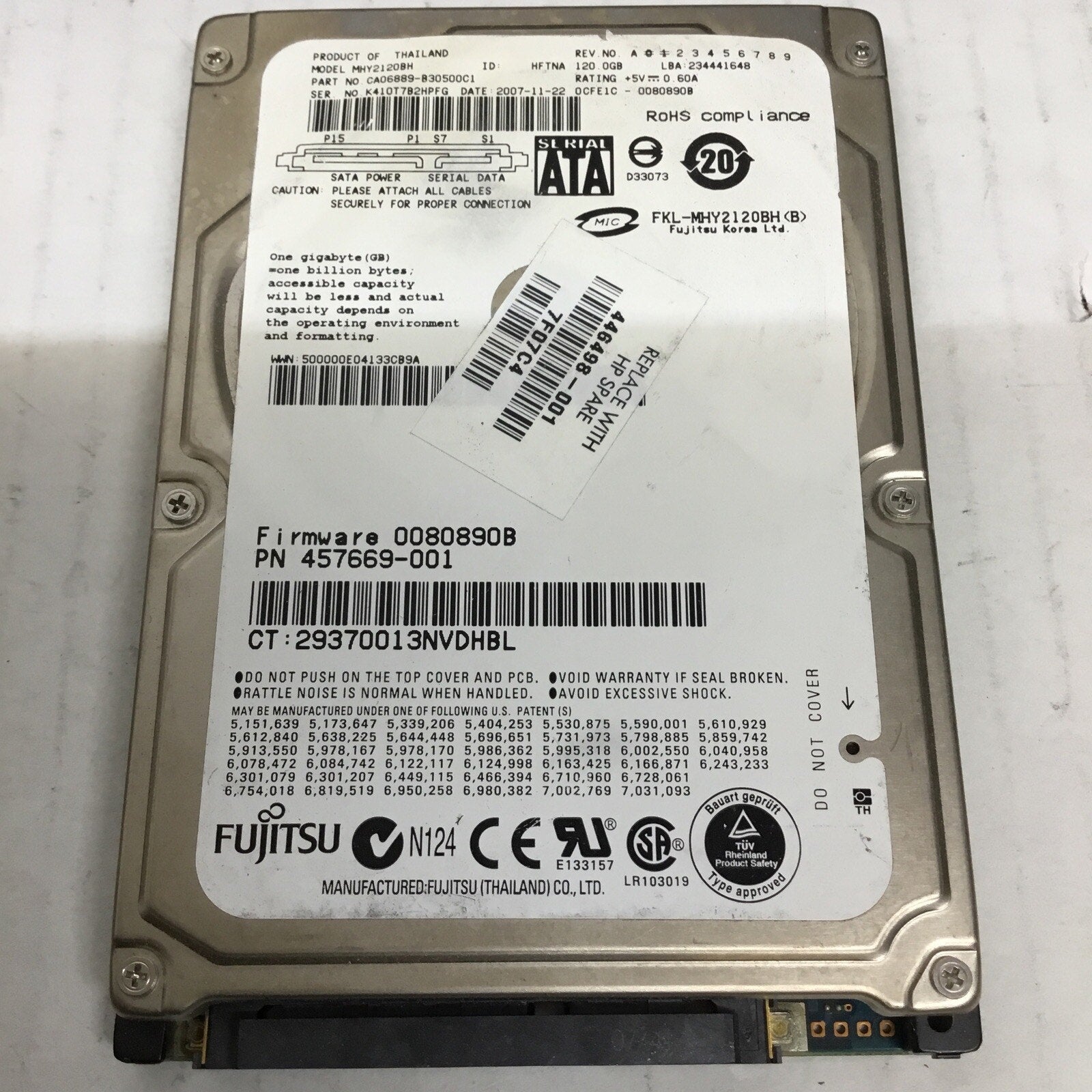 446498-001 Fujitsu HDD 120Gb Sata 1.5GB 5400 Rpm 2.5In