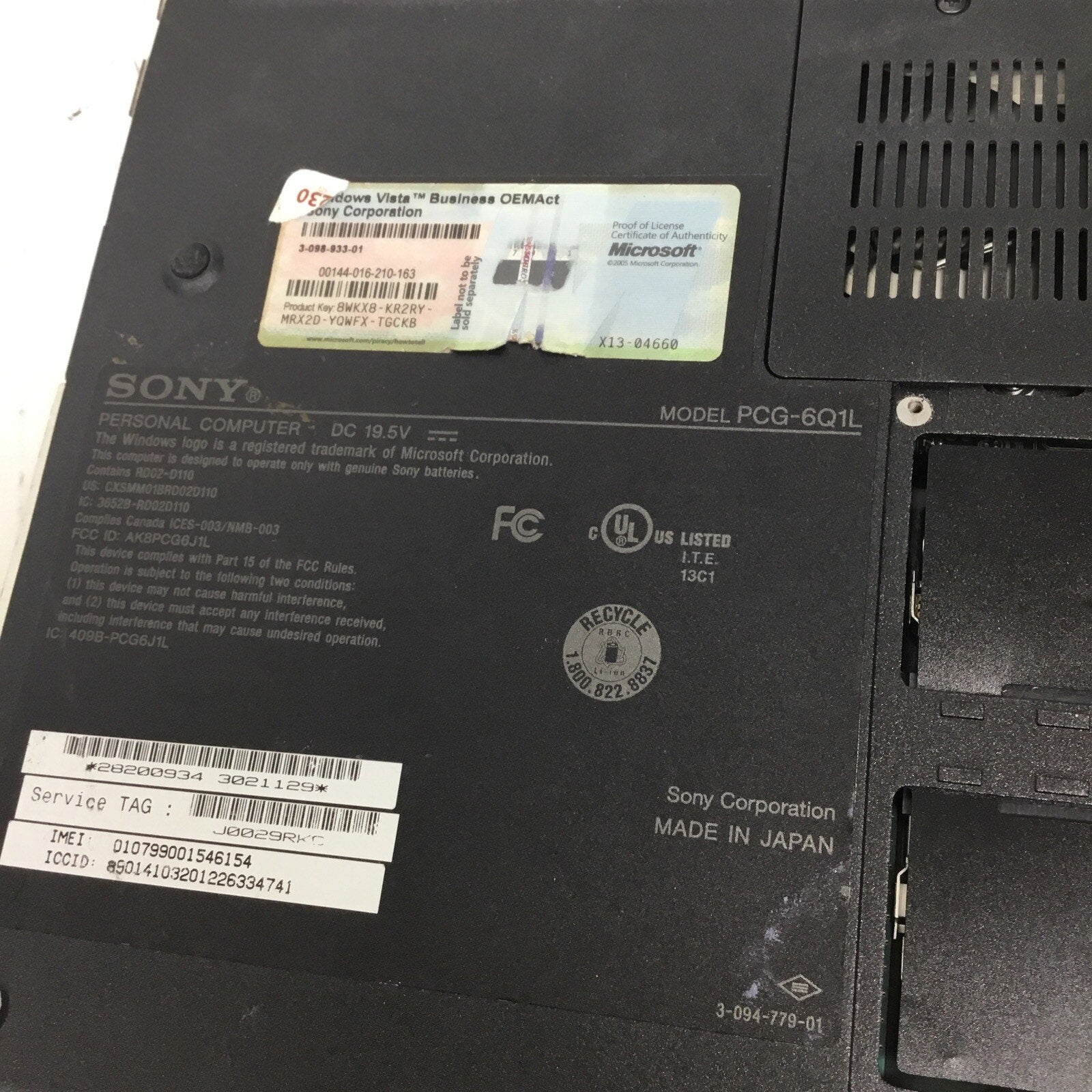 SONY PCG-6Q1L For Parts READ DESC