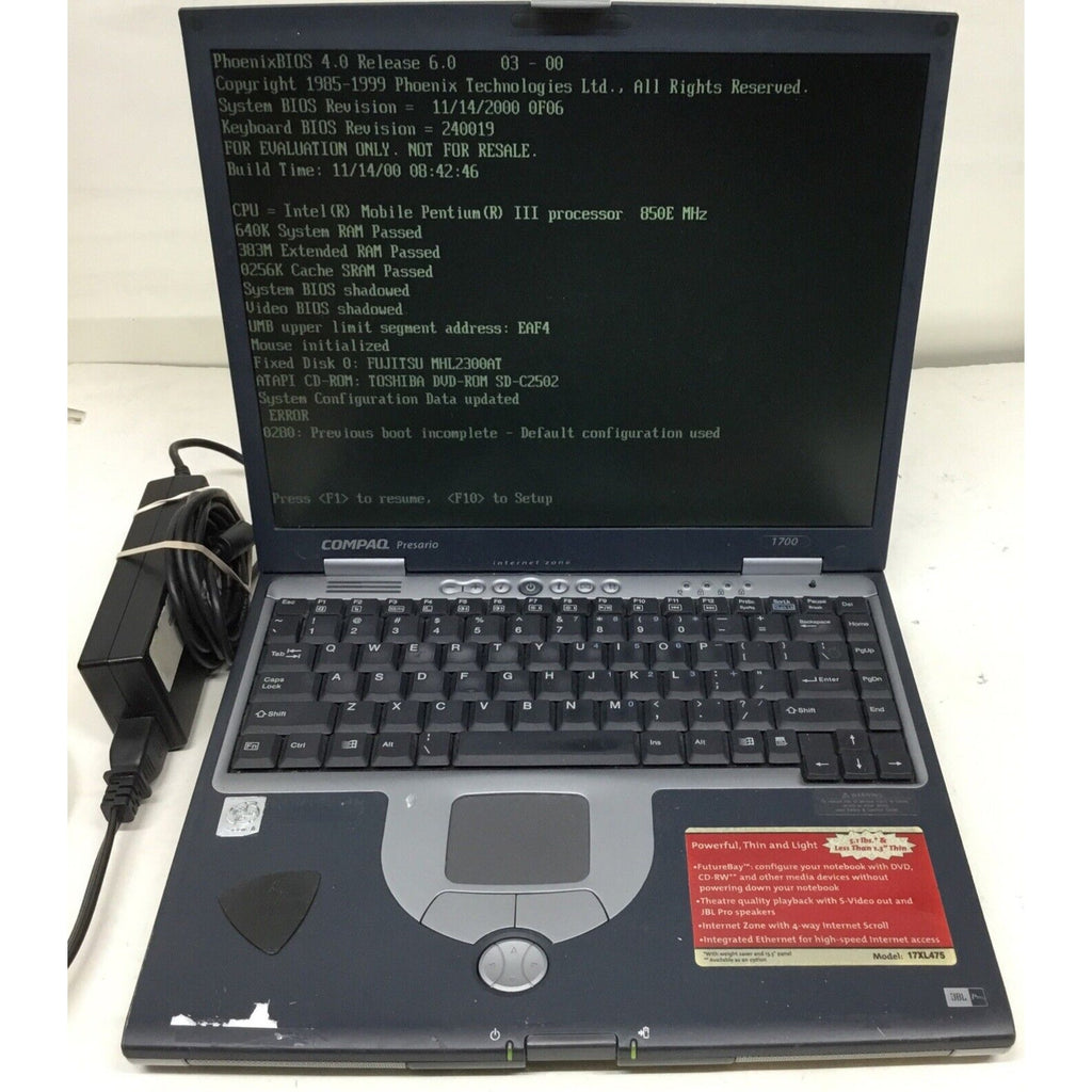 Compaq Presario 1700 Windows XP Good Condition With Adapter