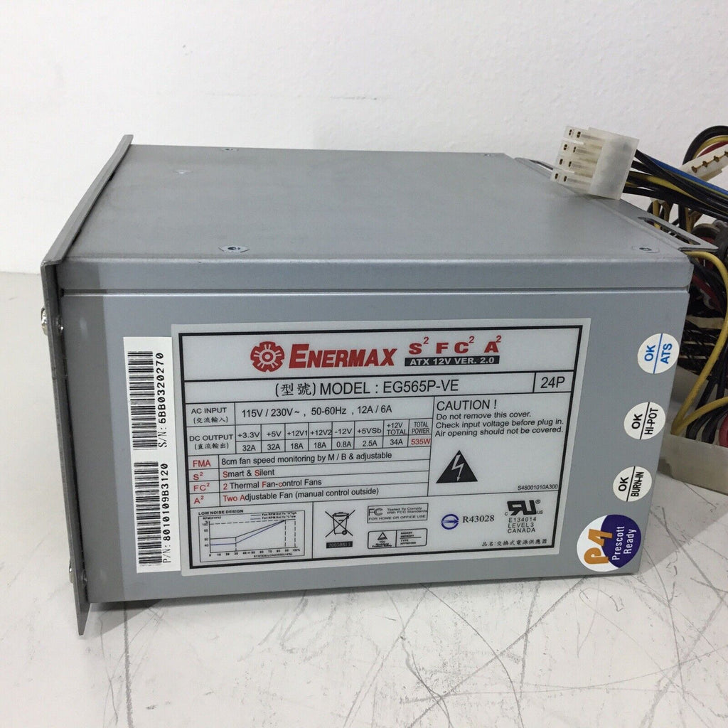 Enermax EG565P-VE S2FC2A2 535W ATX 12V Power Supply - For Parts